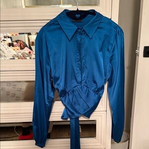 Sleek Blue Satin Blouse